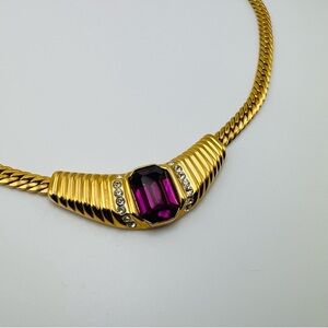 Krementz vintage rare Elegant Gold tone and Purple rhinestone Necklace